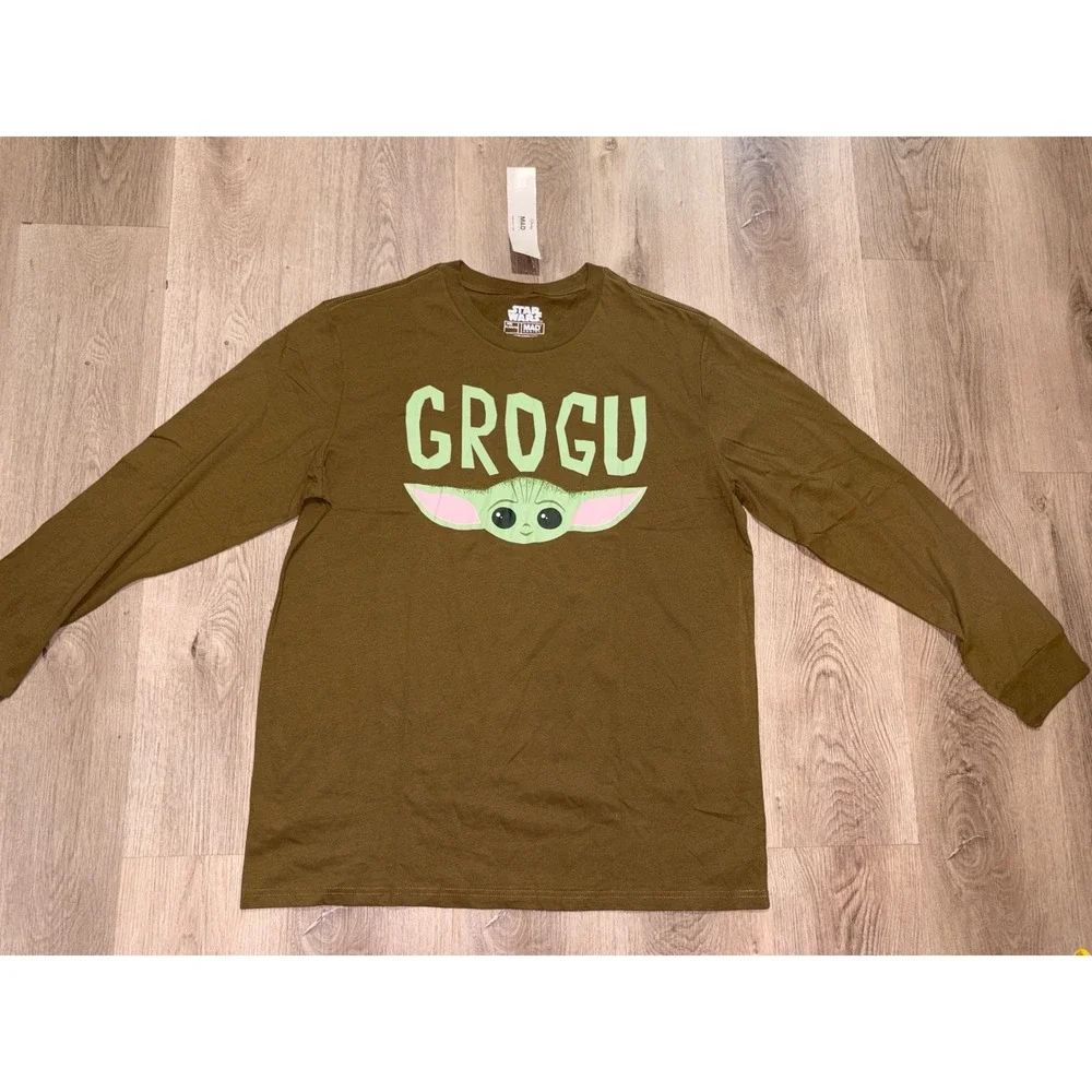 Star Wars Mad Engine Grogu Long Sleeve T-Shirt Mens XL Brown The Mandalorian NWT